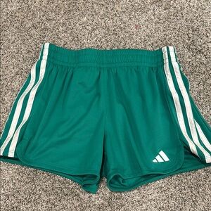 adidas Girls Green Shorts with White Stripes